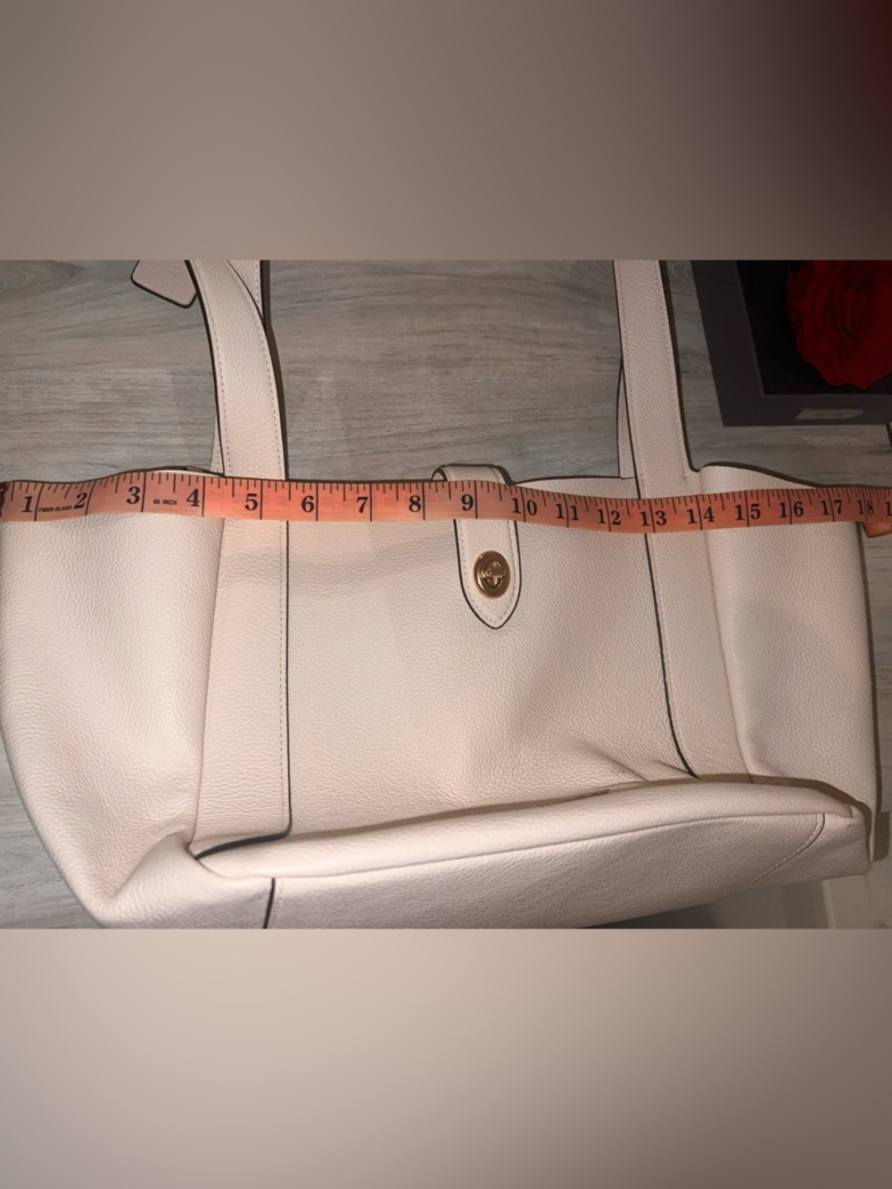 Coach Hadley Turnlock Pebbled Leather Tote Bag in Cream/Chalk| Everyday Work Bag - Picture 7 of 15